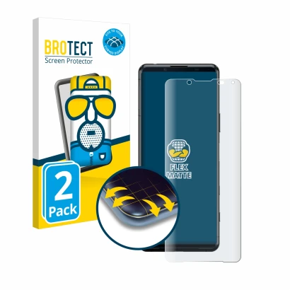 Parte frontale di una confezione del prodotto con il logo del marchio BROTECT. Accanto è raffigurato il dispositivo Sony Xperi