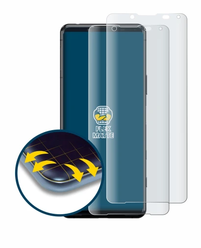 Immagine del dispositivo Sony Xperia 5 II con un'ampia varietà di protezioni per lo schermo.