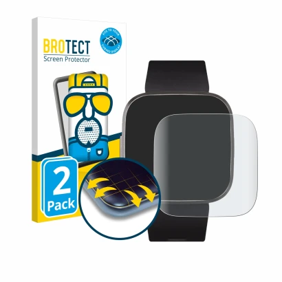 Parte frontale di una confezione del prodotto con il logo del marchio BROTECT. Accanto è raffigurato il dispositivo Fitbit Ver