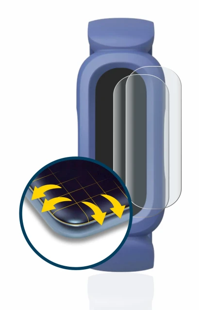 Immagine del dispositivo Fitbit Ace 3 con un'ampia varietà di protezioni per lo schermo.