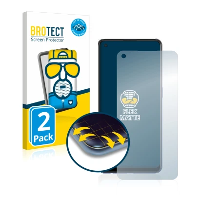 Parte frontale di una confezione del prodotto con il logo del marchio BROTECT. Accanto è raffigurato il dispositivo Oppo A74 c