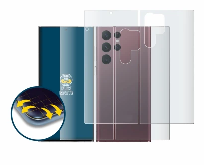 Immagine del dispositivo Samsung Galaxy S22 Ultra 5G (Fronte+Retro) con un'ampia varietà di protezioni per lo schermo.