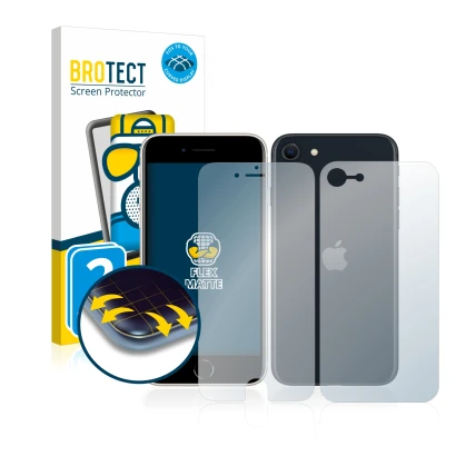 Parte frontale di una confezione del prodotto con il logo del marchio BROTECT. Accanto è raffigurato il dispositivo Apple iPho