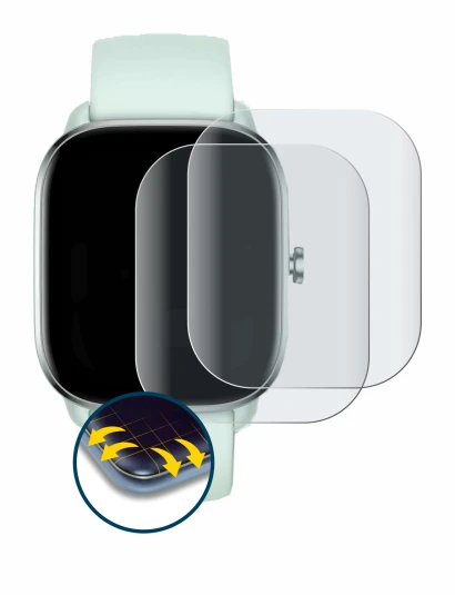 Immagine del dispositivo Huami Amazfit GTS 4 Mini con un'ampia varietà di protezioni per lo schermo.