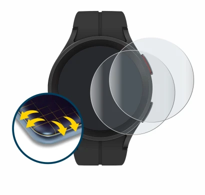 Immagine del dispositivo Samsung Galaxy Watch 5 Pro con un'ampia varietà di protezioni per lo schermo.