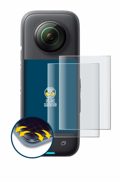 Immagine del dispositivo Insta360 X3 con un'ampia varietà di protezioni per lo schermo.