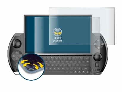 Immagine del dispositivo GPD Win 4 con un'ampia varietà di protezioni per lo schermo.