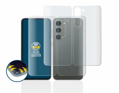 Immagine del dispositivo Samsung Galaxy S23 (Fronte+Retro) con un'ampia varietà di protezioni per lo schermo.