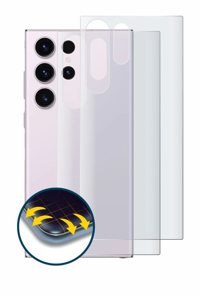 Immagine del dispositivo Samsung Galaxy S23 Ultra (Posteriore) con un'ampia varietà di protezioni per lo schermo.