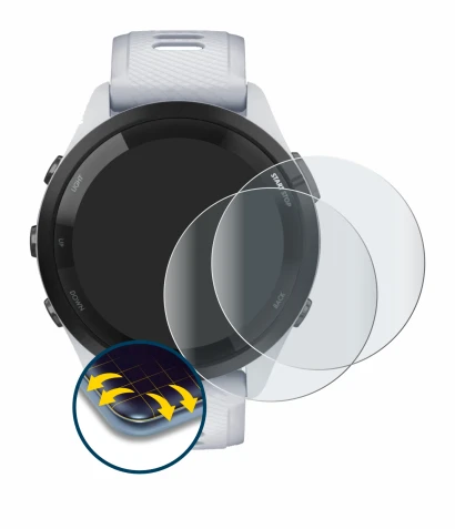 Immagine del dispositivo Garmin Forerunner 265 (46 mm) con un'ampia varietà di protezioni per lo schermo.