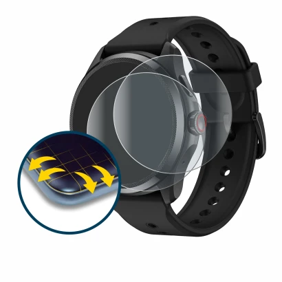 Immagine del dispositivo Mobvoi TicWatch Pro 5 con un'ampia varietà di protezioni per lo schermo.