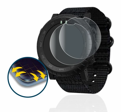Immagine del dispositivo Suunto Core Alpha con un'ampia varietà di protezioni per lo schermo.