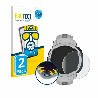 Parte frontale di una confezione del prodotto con il logo del marchio BROTECT. Accanto è raffigurato il dispositivo Garmin Ins