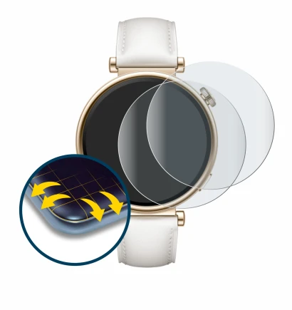 Immagine del dispositivo Huawei Watch GT 4 (41mm) con un'ampia varietà di protezioni per lo schermo.