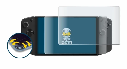 Immagine del dispositivo Lenovo Legion Go con un'ampia varietà di protezioni per lo schermo.