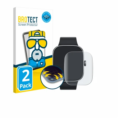 Parte frontale di una confezione del prodotto con il logo del marchio BROTECT. Accanto è raffigurato il dispositivo Xiaomi Red