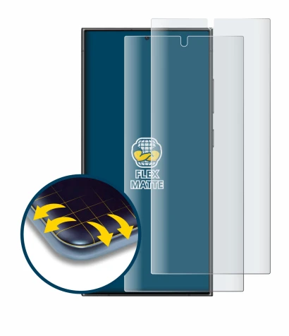 Immagine del dispositivo Samsung Galaxy S24 Ultra (case-friendly) con un'ampia varietà di protezioni per lo schermo.