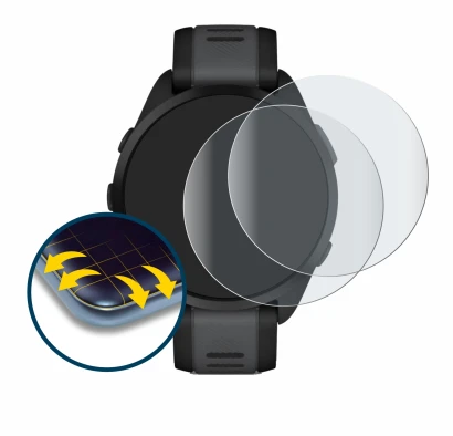 Immagine del dispositivo Garmin Forerunner 165 con un'ampia varietà di protezioni per lo schermo.