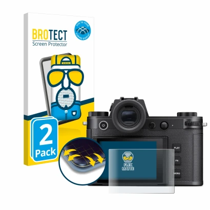 Parte frontale di una confezione del prodotto con il logo del marchio BROTECT. Accanto è raffigurato il dispositivo Leica SL3