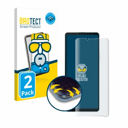 Parte frontale di una confezione del prodotto con il logo del marchio BROTECT. Accanto è raffigurato il dispositivo Sony Xperi