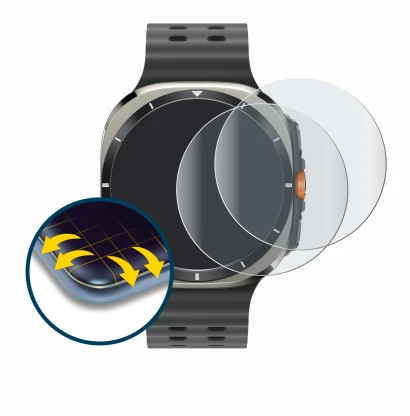 Immagine del dispositivo Samsung Galaxy Watch Ultra (47 mm) con un'ampia varietà di protezioni per lo schermo.