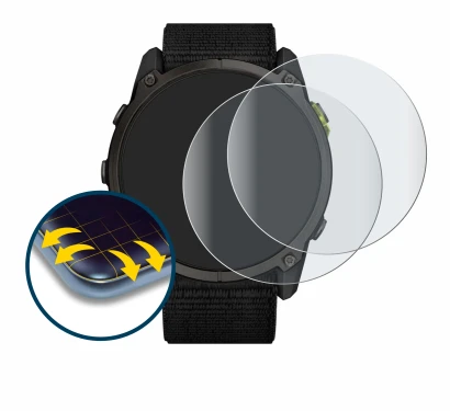 Immagine del dispositivo Garmin Enduro 3 con un'ampia varietà di protezioni per lo schermo.