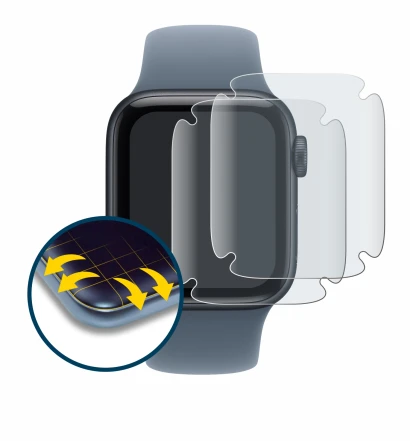 Immagine del dispositivo Apple Watch SE 3 (40 mm) con un'ampia varietà di protezioni per lo schermo.