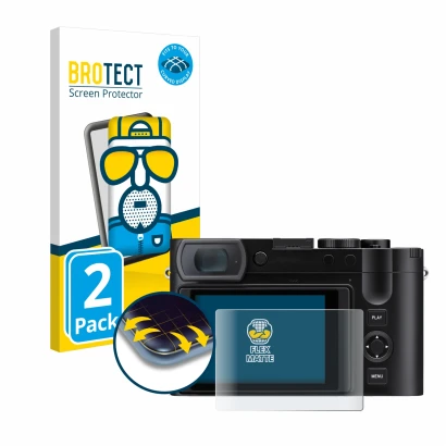 Parte frontale di una confezione del prodotto con il logo del marchio BROTECT. Accanto è raffigurato il dispositivo Leica Q3 4