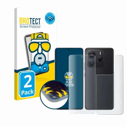 Parte frontale di una confezione del prodotto con il logo del marchio BROTECT. Accanto è raffigurato il dispositivo Xiaomi Red