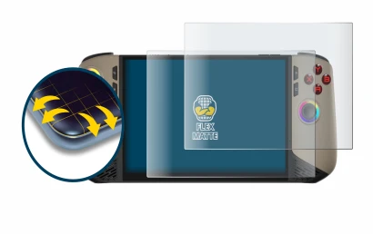 Immagine del dispositivo MSI Claw 8 AI+ con un'ampia varietà di protezioni per lo schermo.