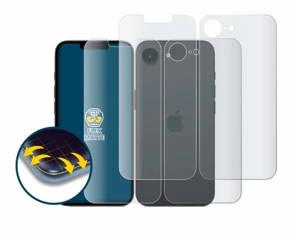 Immagine del dispositivo Apple iPhone 16e (Fronte+Retro) con un'ampia varietà di protezioni per lo schermo.