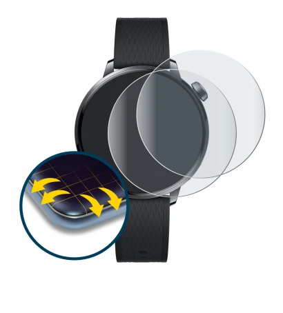 Immagine del dispositivo Oppo Watch X2 Mini con un'ampia varietà di protezioni per lo schermo.