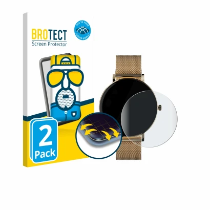 Parte frontale di una confezione del prodotto con il logo del marchio BROTECT. Accanto è raffigurato il dispositivo ZenWatch V
