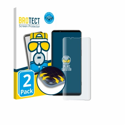 Parte frontale di una confezione del prodotto con il logo del marchio BROTECT. Accanto è raffigurato il dispositivo Sony Xperi