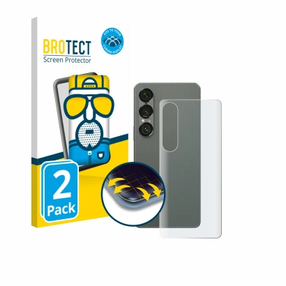 Parte frontale di una confezione del prodotto con il logo del marchio BROTECT. Accanto è raffigurato il dispositivo Sony Xperi