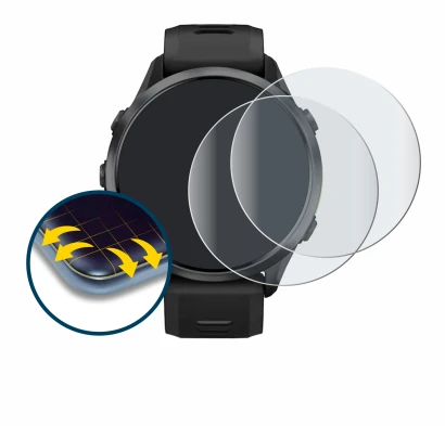 Immagine del dispositivo Garmin Forerunner 970 con un'ampia varietà di protezioni per lo schermo.