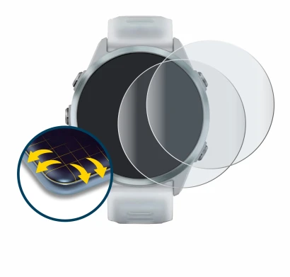 Immagine del dispositivo Garmin Forerunner 570 (42 mm) con un'ampia varietà di protezioni per lo schermo.