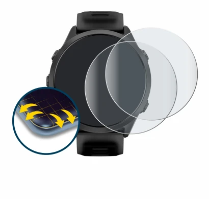 Immagine del dispositivo Garmin Forerunner 570 (47 mm) con un'ampia varietà di protezioni per lo schermo.