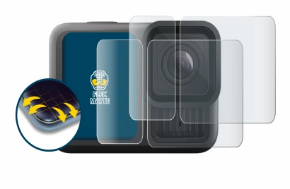 Immagine del dispositivo GoPro Hero 13 Black Ultra Wide Edition con un'ampia varietà di protezioni per lo schermo.