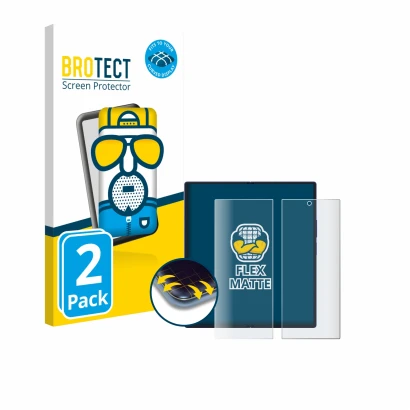 Parte frontale di una confezione del prodotto con il logo del marchio BROTECT. Accanto è raffigurato il dispositivo Samsung Ga