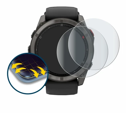 Immagine del dispositivo Garmin Fenix 8 Pro AMOLED (51 mm) con un'ampia varietà di protezioni per lo schermo.