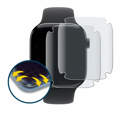 Immagine del dispositivo Apple Watch Series 11 (46 mm) con un'ampia varietà di protezioni per lo schermo.