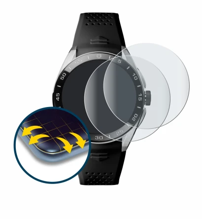 Immagine del dispositivo TAG Heuer Connected Calibre E5 (45 mm) con un'ampia varietà di protezioni per lo schermo.