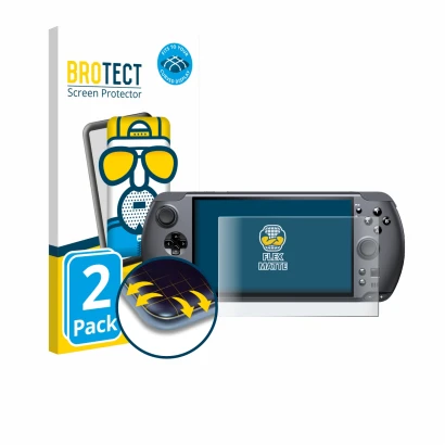 Parte frontale di una confezione del prodotto con il logo del marchio BROTECT. Accanto è raffigurato il dispositivo GPD Win 5