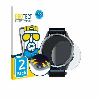 Parte frontale di una confezione del prodotto con il logo del marchio BROTECT. Accanto è raffigurato il dispositivo Garmin App