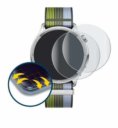 Immagine del dispositivo Oppo Watch S con un'ampia varietà di protezioni per lo schermo.