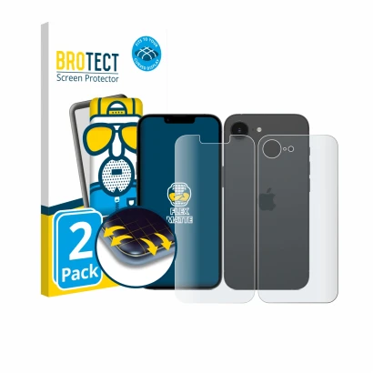 Parte frontale di una confezione del prodotto con il logo del marchio BROTECT. Accanto è raffigurato il dispositivo Apple iPho