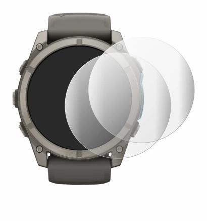 Immagine del dispositivo Garmin Fenix 9 (51 mm) con un'ampia varietà di protezioni per lo schermo.