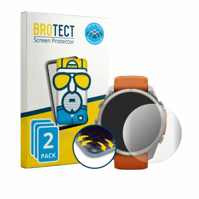 Parte frontale di una confezione del prodotto con il logo del marchio BROTECT. Accanto è raffigurato il dispositivo Garmin Fen