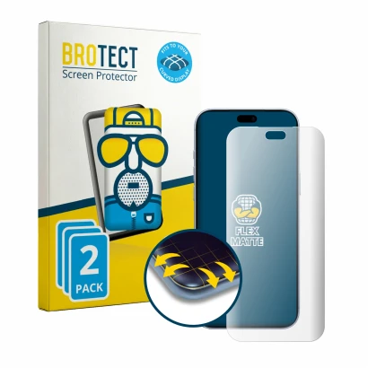 Parte frontale di una confezione del prodotto con il logo del marchio BROTECT. Accanto è raffigurato il dispositivo Apple iPho
